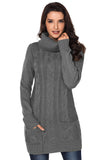 Gray Women's Winter Casual Long Sleeve Solid Color Warm Loose Turtleneck Oversized Pullover Cable Knit Sweater Dress with Pockets LC27836-11