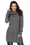 Gray Women's Winter Casual Long Sleeve Solid Color Warm Loose Turtleneck Oversized Pullover Cable Knit Sweater Dress with Pockets LC27836-11