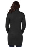 Black Women's Winter Casual Long Sleeve Solid Color Warm Loose Turtleneck Oversized Pullover Cable Knit Sweater Dress with Pockets LC27836-2