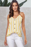 Yellow Black/Red/Sky Blue/Yellow Button Up V Neck Strappy Shirt Cami Top LC252011-7