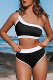 One Shoulder Patchwork High-waisted Bikini Set