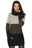 Brown Women's Winter Casual Long Sleeve Solid Color Warm Loose Turtleneck Oversized Pullover Cable Knit Sweater Dress with Pockets LC27836-17