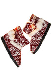 LC12743-3-36, LC12743-3-38, LC12743-3-40, Red Christmas Knitted Snowflake Winter Warm Plush Boots