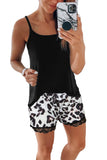 Black Tank Top and Leopard Lace Trim Shorts Loungewear Set