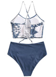 Blue Women's Bikinis High Waist Tiedye Sleeveless Adjustable U Neck Padded Basic Bikini LC43998-5