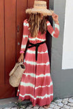 Red LONG SLEEVE LARGE STRIPE LONG MAXI DRESS LC611943-3