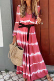 Red LONG SLEEVE LARGE STRIPE LONG MAXI DRESS LC611943-3
