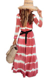 Long Sleeve Crew Neck Striped Maxi Dress with Tie