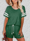 Green Women's Loungewear Sets Knot Solid Striped Short Sleeve Round Neck Pencil Casual Daily Loungewear Sets LC4511572-9
