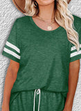 Green Women's Loungewear Sets Knot Solid Striped Short Sleeve Round Neck Pencil Casual Daily Loungewear Sets LC4511572-9