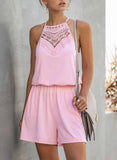 Pink Women's Rompers Lace Ruffled Halter Waisted Rompers LC642389-10