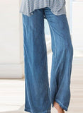 Sky Blue Women's Jeans Mid Waist Elastic Waist Palazzo Pants LC772033-4