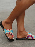 Sky Blue Women's Slippers Tie-dye Multicolor PU Leather 	Slippers LC121385-4