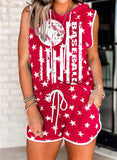 Red Women's Loungewear Flag Star Print Tank & Shorts 2 Piece Loungewear Set LC4511726-3