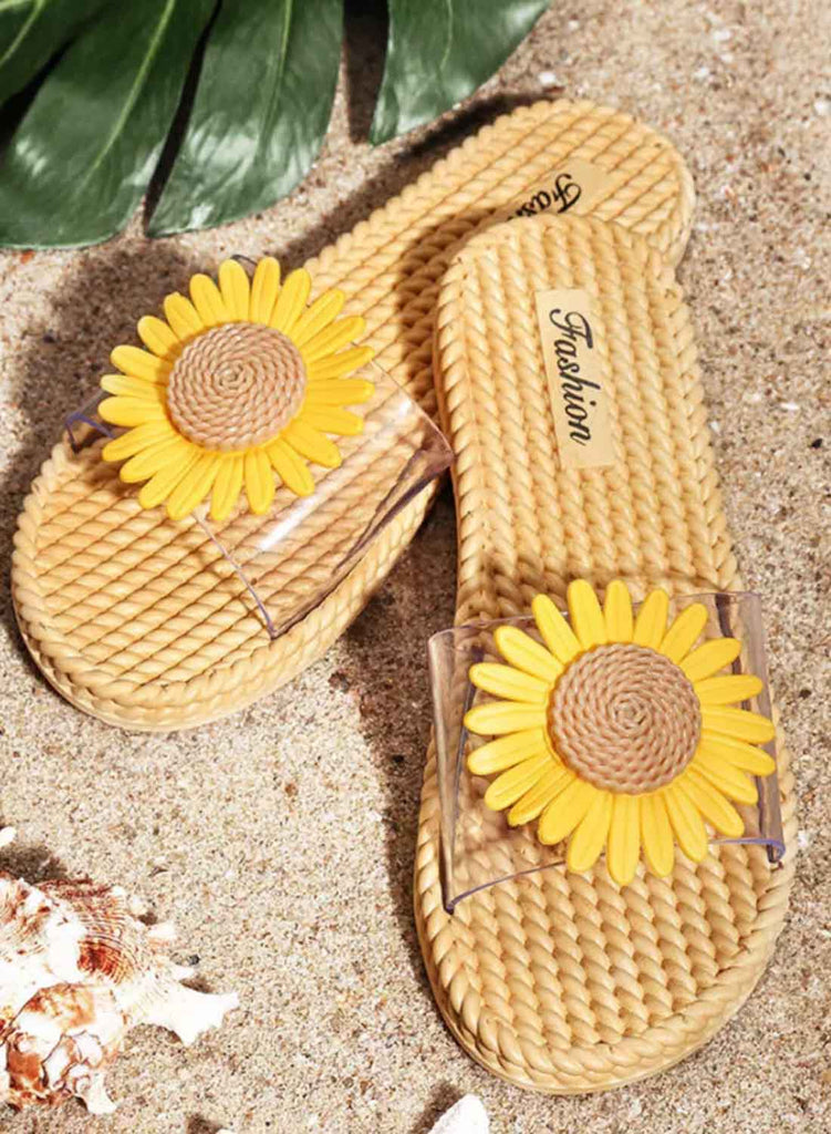 Yellow Women's Slippers Sunflower PU Leather Slippers LC121425-7