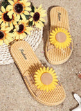 Yellow Women's Slippers Sunflower PU Leather Slippers LC121425-7