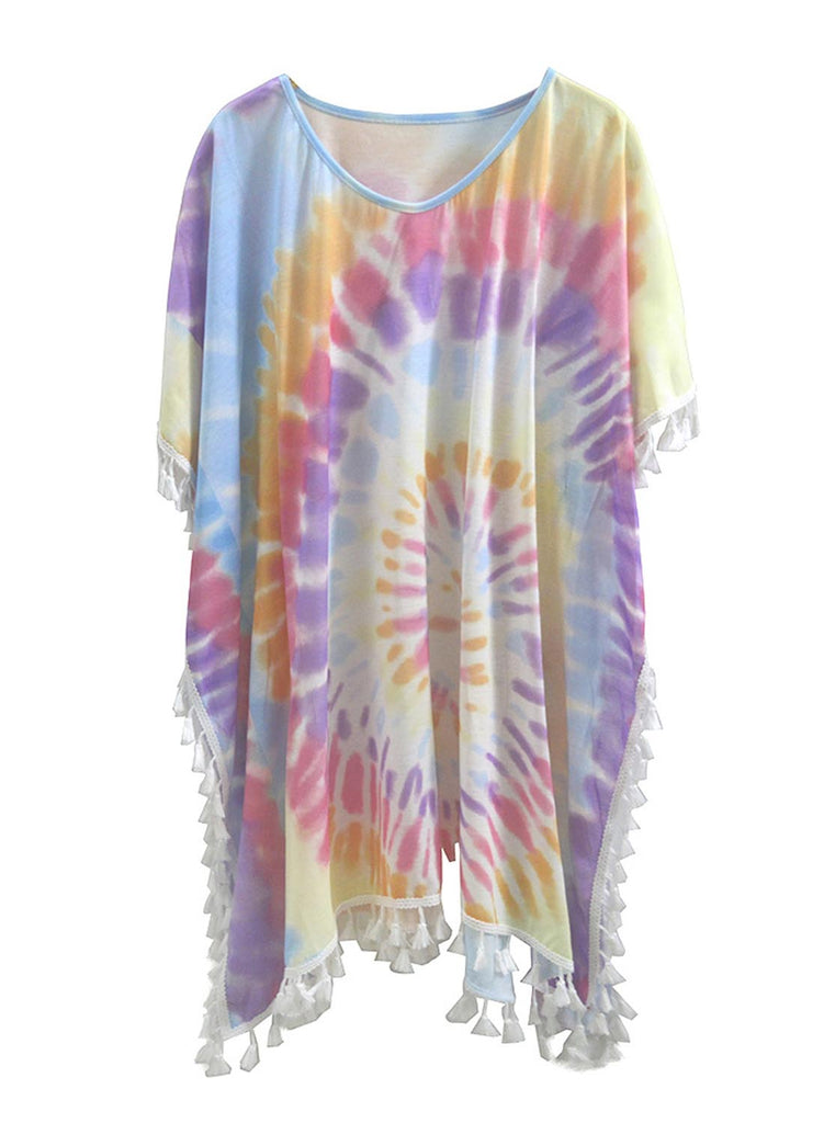 Multicolor Women's Cover-ups Tie-dye Knitted Tassel Cover-ups LC854036-22