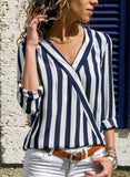 Blue Women's Blouses Striped V Neck Blouse LC2551288-5