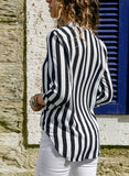 Black Women's Blouses Striped V Neck Blouse LC2551288-2