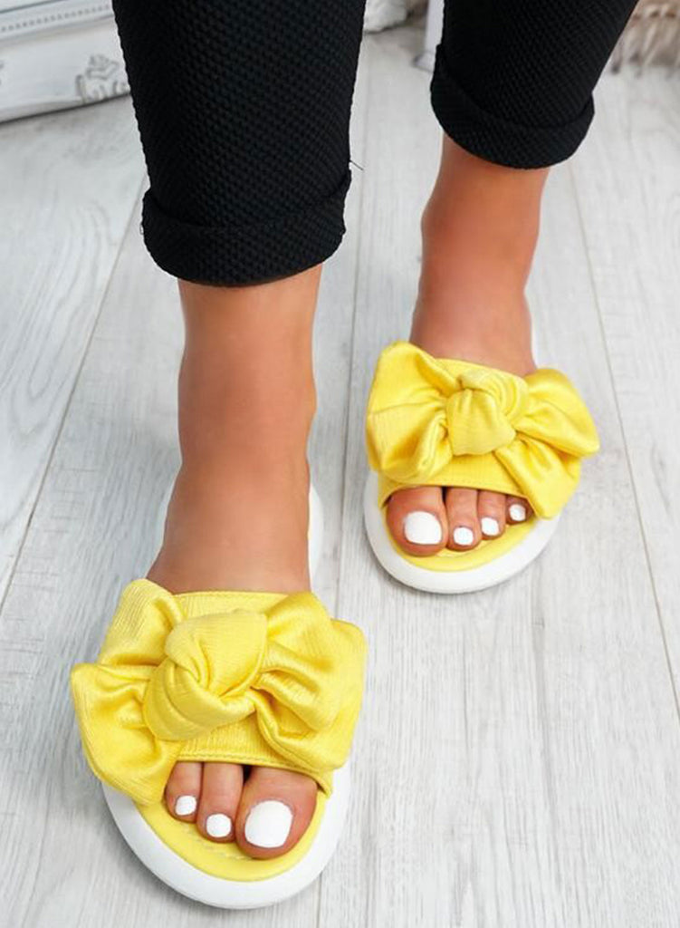 Yellow Women's Slippers Solid Bowknot Slippers LC121518-7