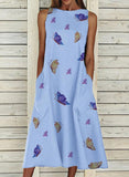 Women's Midi Dress Butterfly Print Pocket Dress