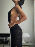 Black Women's Dresses Knitted Backless Halter Maxi Dress LC615559-2