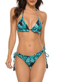 Sky Blue Women's Bikinis Sunflower Push Up Knot Bikini LC432565-4