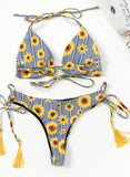 Gray Women's Bikinis Sunflower Push Up Knot Bikini LC432565-11