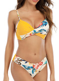 Yellow Women's Bikinis Floral Leaf Push Up Bikini LC432559-7