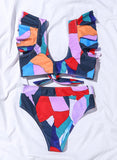 Multicolor Women's Bikinis Color Block Ruffled Sleeve Push Up Bikini LC432584-22