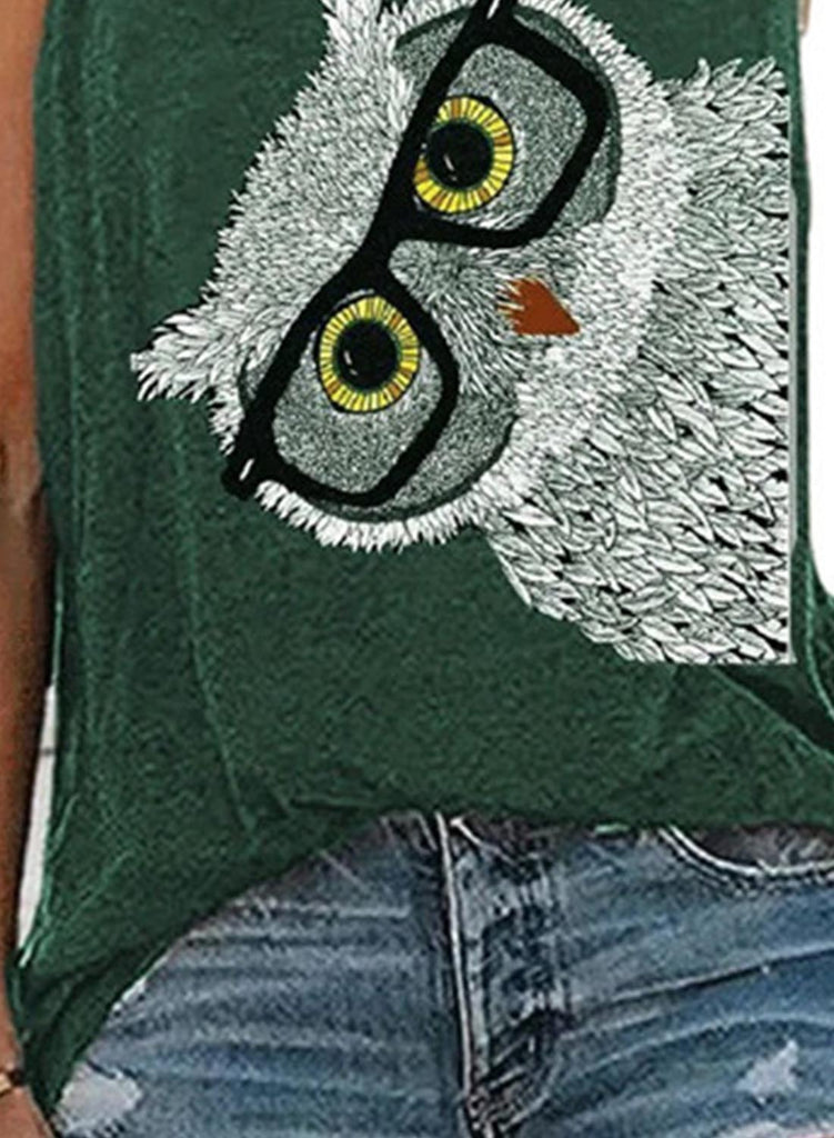 Green Women's Tank Tops Owl Print Top LC2562982-9