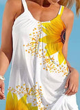 White Women's Dresses Sunflower Print Mini Dress LC421148-1