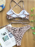 Brown Women's Bikinis Back Criss Cross Snake Bikini LC432674-17