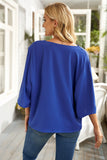 LC253392-5-S, LC253392-5-M, LC253392-5-L, LC253392-5-XL, LC253392-5-2XL, Estate Blue Women's Casual Summer Sleeve Wrap V Neck Draped Blouses Solid Color Tops Shirts