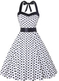 White Women's Dresses Polka Dot Belted Mini Dress LC616104-1