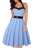 Sky Blue Women's Dresses Polka Dot Belted Mini Dress LC616104-104