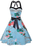 Sky Blue Women's Dresses Polka Dot Belted Mini Dress LC616104-4