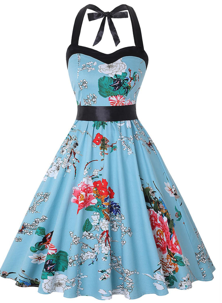 Sky Blue Women's Dresses Polka Dot Belted Mini Dress LC616104-4