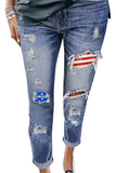 Women's Vintage Stripes and Stars Patches Ripped Jeans