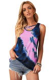 Blue Black and Tan Tie-Dye Cross Front Tank Top LC256106-105