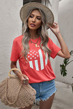 Women's American Flag Heart Print Graphic Tee Round Neck Short Sleeve Casual Top