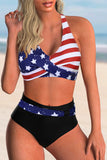 Multicolor Women's Bikinis Flag Sleeveless Unadjustable Wire-free Halter Vacation Padded Sexy Bikini LC431420-22