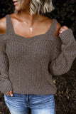 LC272026-16-S, LC272026-16-M, LC272026-16-L, LC272026-16-XL, LC272026-16-2XL, Khaki/Blue/Dark Blue/Gray Dew Shoulder Juliette Knitted Sweater