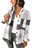 Women's Plaid Color Block Buttoned Long Sleeve Jacket with Pocket