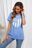 Women's American Flag Heart Print Graphic Tee Round Neck Short Sleeve Casual Top