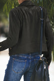 Women's Zipped Notch Collar Biker Jacket with Pockets