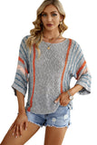 Women's Loose Fit Wide Sleeve Striped Beach Sweater