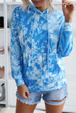 Blue Women's Casual Solid Color Tie-Dye Print Long Sleeve Pullover Hoodie LC253737-5