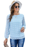 Sky Blue White/Black/Red/Sky Blue/Brown Swiss Dot Long Puff Sleeve Top LC2518188-4