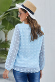 Sky Blue White/Black/Red/Sky Blue/Brown Swiss Dot Long Puff Sleeve Top LC2518188-4